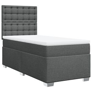 vidaXL Box Spring Bed with Mattress Dark Grey King Single Fabric