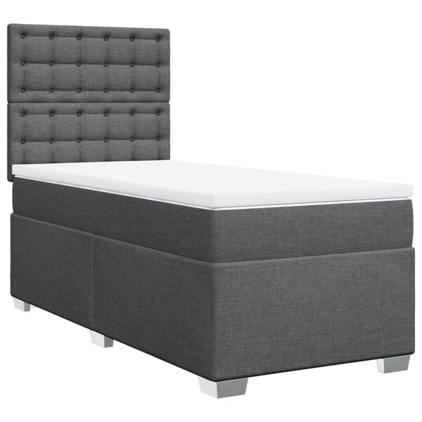 vidaXL Box Spring Bed with Mattress Dark Grey King Single Fabric