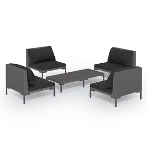 vidaXL 5 Piece Garden Lounge Set with Cushions Poly Rattan Dark Grey