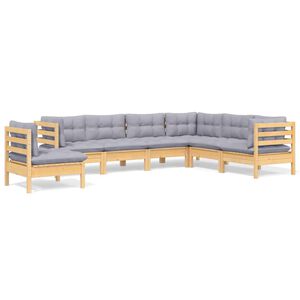 vidaXL 7 Piece Garden Lounge Set with Grey Cushions Solid Pinewood