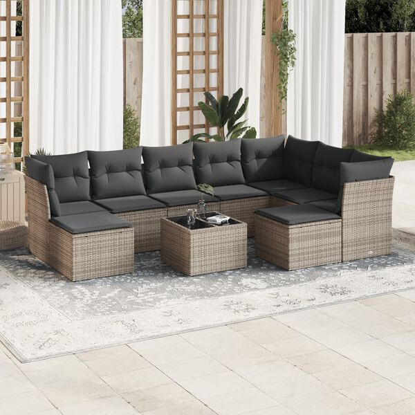 vidaXL 10 Piece Garden Sofa Set with Cushions Grey Poly Rattan