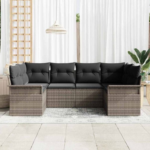 vidaXL Garden Sofa Set with Cushion 6 pcs Grey Poly rattan
