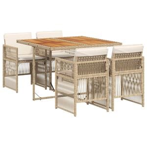 vidaXL 5 Piece Garden Dining Set with Cushions Beige Poly Rattan