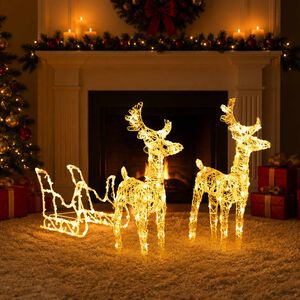 vidaXL Reindeers & Sleigh Christmas Decoration 160 LEDs 130 cm Acrylic