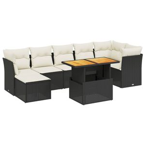 vidaXL 8 Piece Garden Sofa Set with Cushions Black Poly Rattan