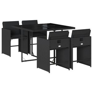 vidaXL 5 Piece Garden Dining Set with Cushions Black Poly Rattan