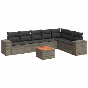 vidaXL 8 Piece Garden Sofa Set with Cushions Grey Poly Rattan