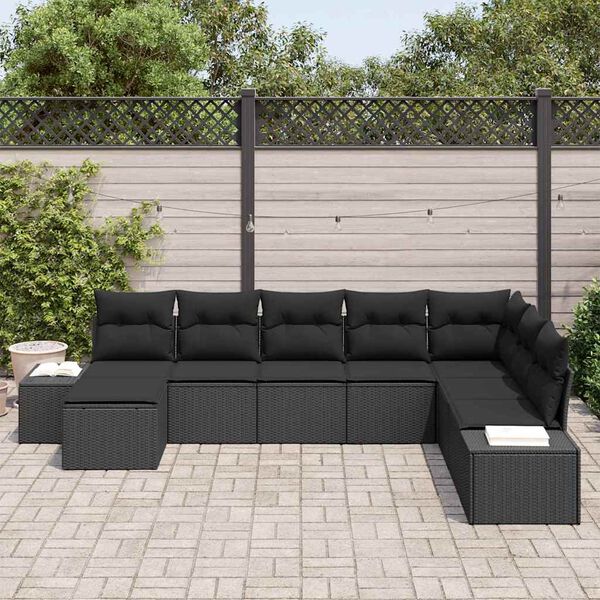 vidaXL Garden Sofa Set with Cushion 8 pcs Black Poly Rattan