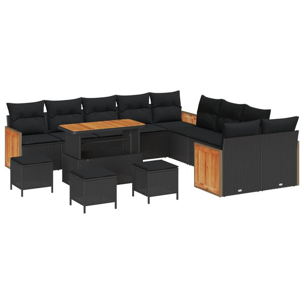 vidaXL Garden Sofa Set with Cushion 14 pcs Black