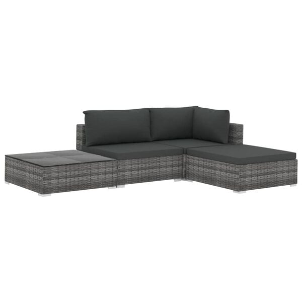 vidaXL 4 Piece Garden Lounge Set with Cushions Poly Rattan Grey