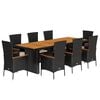 vidaXL 9 Piece Garden Dining Set with Cushions Black Poly Rattan