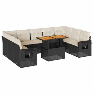 vidaXL 10 Piece Garden Sofa Set with Cushions Black Poly Rattan
