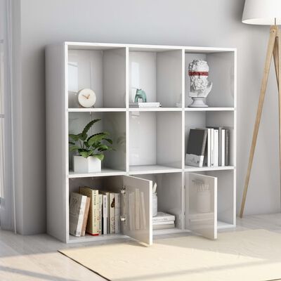 vidaXL Book Cabinet High Gloss White 98x30x98 cm Engineered Wood