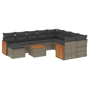 vidaXL 11 Piece Garden Sofa Set with Cushions Grey Poly Rattan