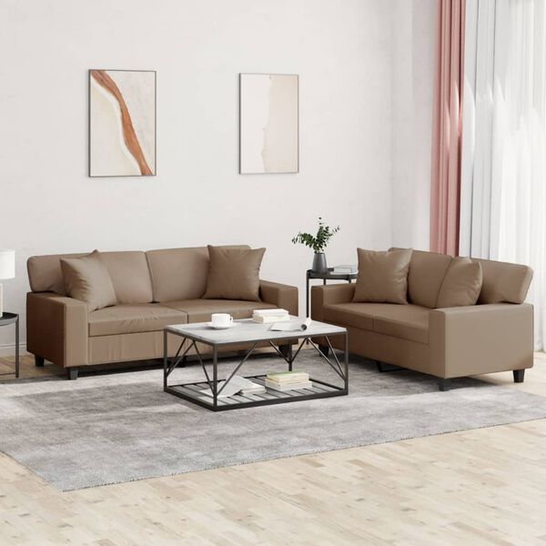 vidaXL 2 Piece Sofa Set with Pillows Cappuccino Faux Leather
