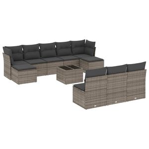vidaXL 11 Piece Garden Sofa Set with Cushions Grey Poly Rattan