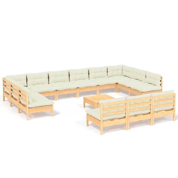 vidaXL 14 Piece Garden Lounge Set with Cream Cushions Solid Pinewood