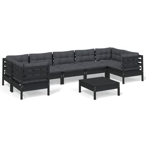 vidaXL 8 Piece Garden Lounge Set with Cushions Black Pinewood