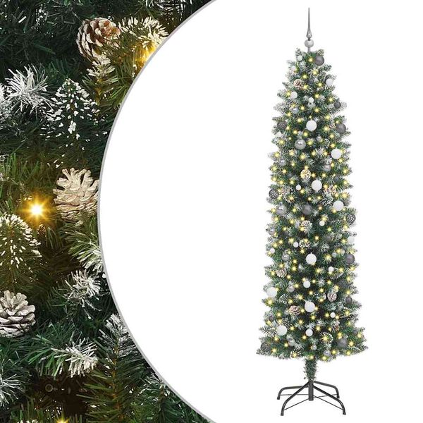 vidaXL Artificial Slim Christmas Tree Green and White 240 cm