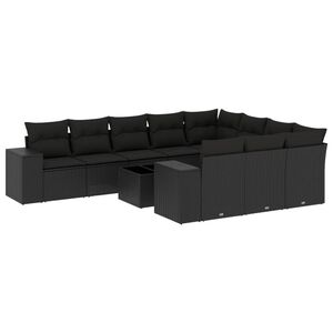 vidaXL 11 Piece Garden Sofa Set with Cushions Black Poly Rattan