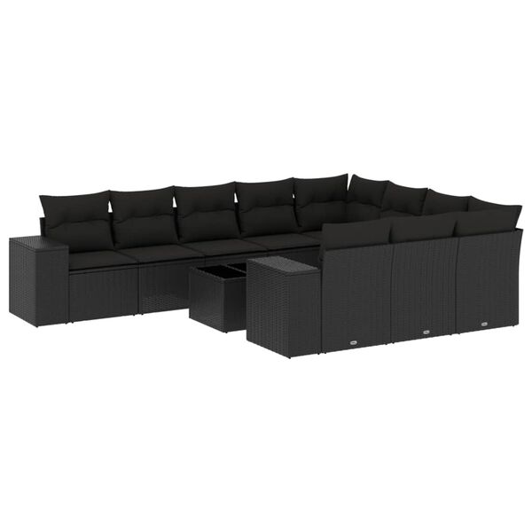 vidaXL 11 Piece Garden Sofa Set with Cushions Black Poly Rattan