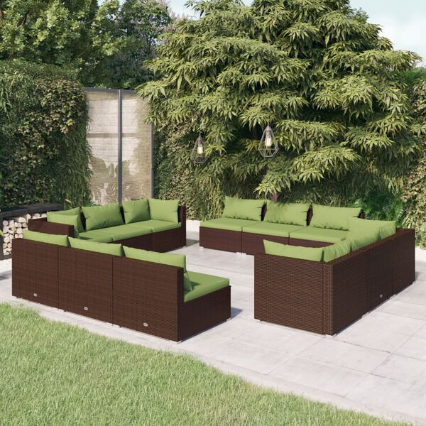 vidaXL 12 Piece Garden Lounge Set with Cushions Poly Rattan Brown