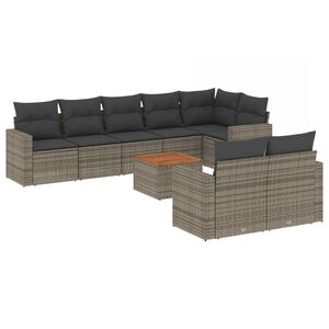 vidaXL 9 Piece Garden Sofa Set with Cushions Grey Poly Rattan
