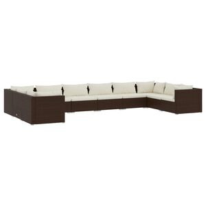 vidaXL 10 Piece Garden Lounge Set with Cushions Poly Rattan Brown