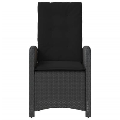 vidaXL Reclining Garden Chair with Cushions Black Poly Rattan