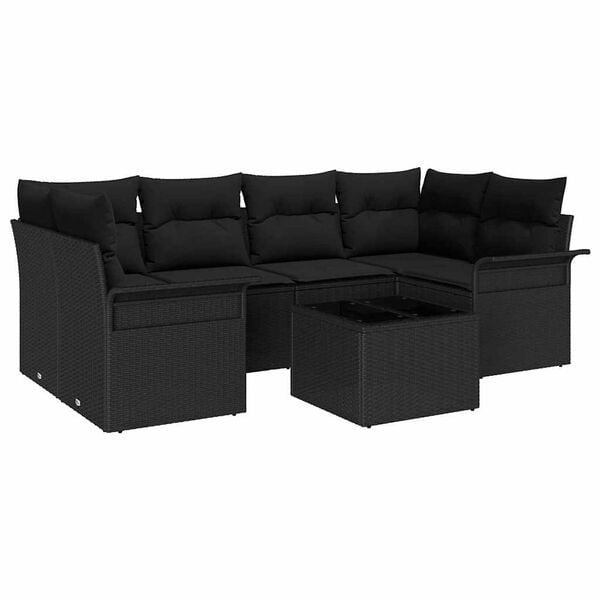 vidaXL Garden Sofa Set 7 pcs Black Poly rattan