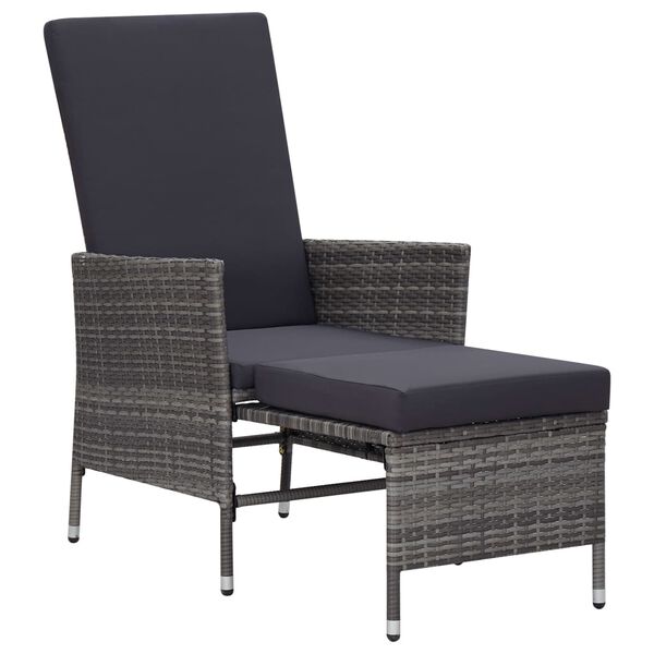 vidaXL Reclining Garden Chair with Cushions Poly Rattan Grey