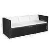 vidaXL 3 Seater Garden Sofa Black Poly Rattan with White Cushions