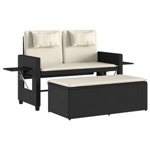 vidaXL Reclining Garden Bench with Cushions Black Poly Rattan