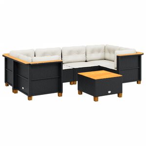 vidaXL 7 Piece Garden Sofa Set with Cushions Black Poly Rattan