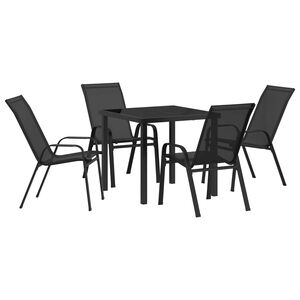 vidaXL Garden Dining Set 5 pcs Black Powder-coated Steel