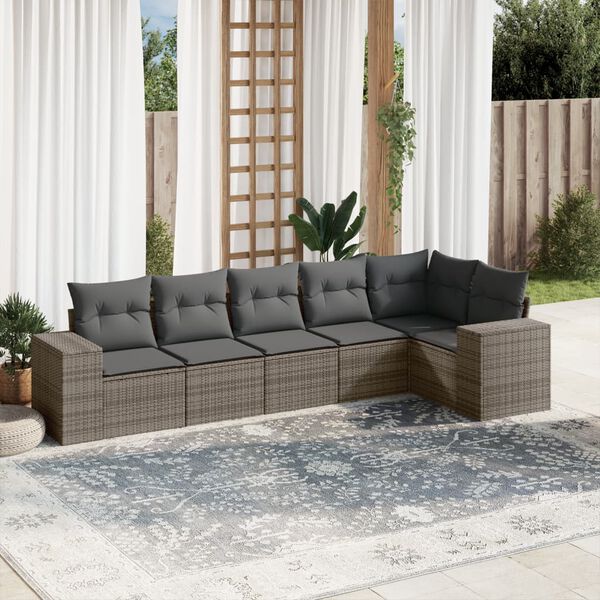 vidaXL 6 Piece Garden Sofa Set with Cushions Grey Poly Rattan
