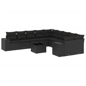vidaXL 11 Piece Garden Sofa Set with Cushions Black Poly Rattan