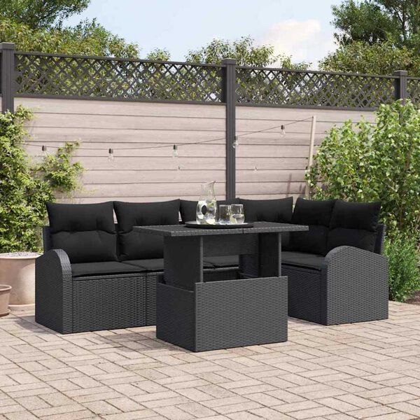 vidaXL Garden Sofa Set with Cushion 6 pcs Black Poly rattan