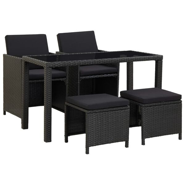 vidaXL 5 Piece Outdoor Dining Set with Cushions Poly Rattan Black