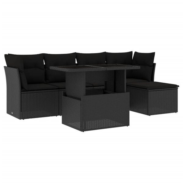 vidaXL 6 Piece Garden Sofa Set with Cushions Black Poly Rattan