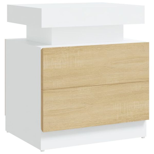 vidaXL Bedside Cabinet White and Sonoma Oak 45x35x52 cm Engineered Wood