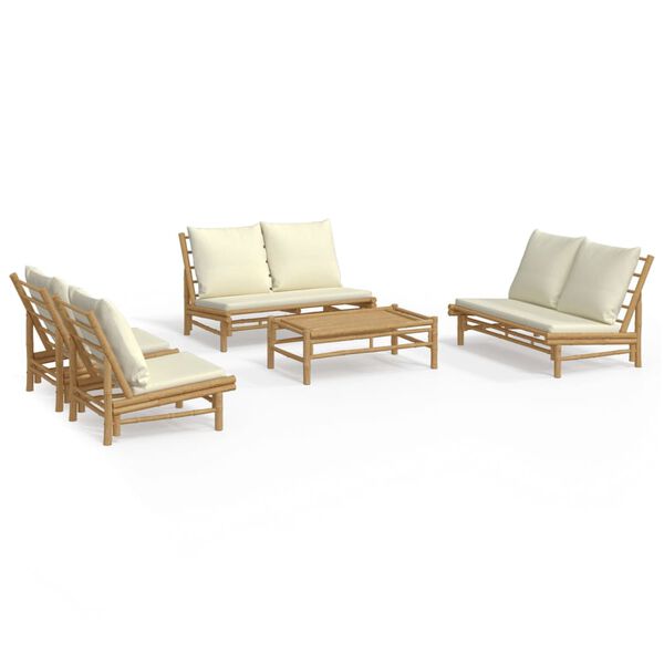 vidaXL 5 Piece Garden Lounge Set with Cream White Cushions Bamboo