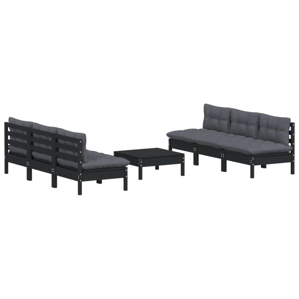 vidaXL 7 Piece Garden Lounge Set with Anthracite Cushions Pinewood