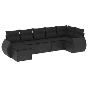 vidaXL 7 Piece Garden Sofa Set with Cushions Black Poly Rattan