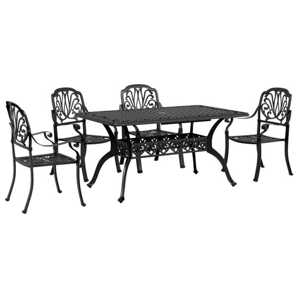 vidaXL 5 Piece Garden Dining Set Black Cast Aluminium