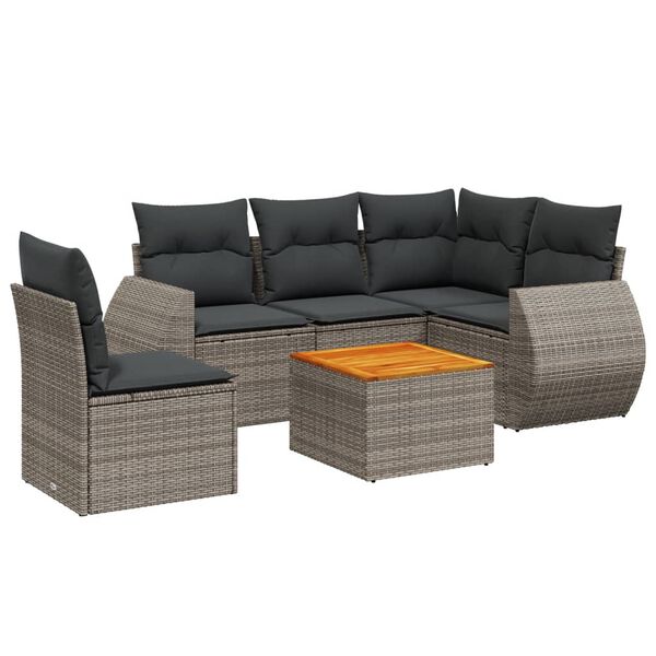vidaXL 6 Piece Garden Sofa Set with Cushions Grey Poly Rattan