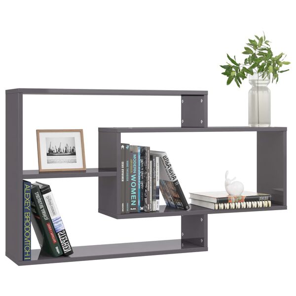 vidaXL Wall Shelf High Gloss Grey 104x20x58.5 cm Engineered Wood