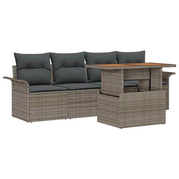vidaXL Garden Sofa Set with Storage 5 pcs Grey Poly rattan