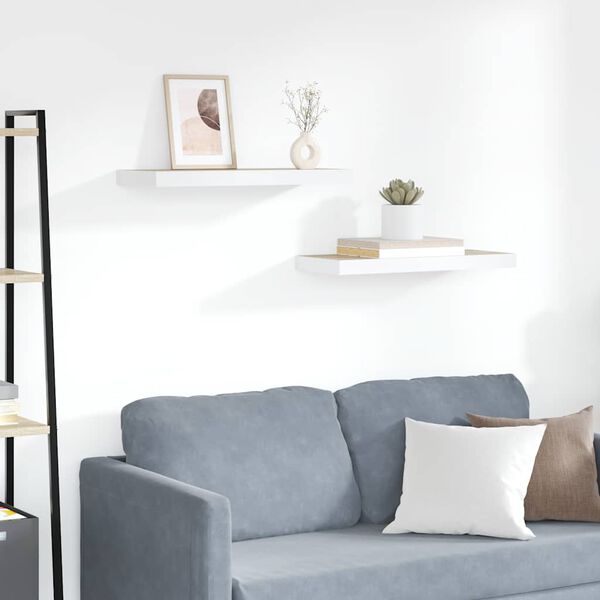 vidaXL Floating Wall Shelves 2 pcs Oak and White 60x23.5x3.8 cm MDF