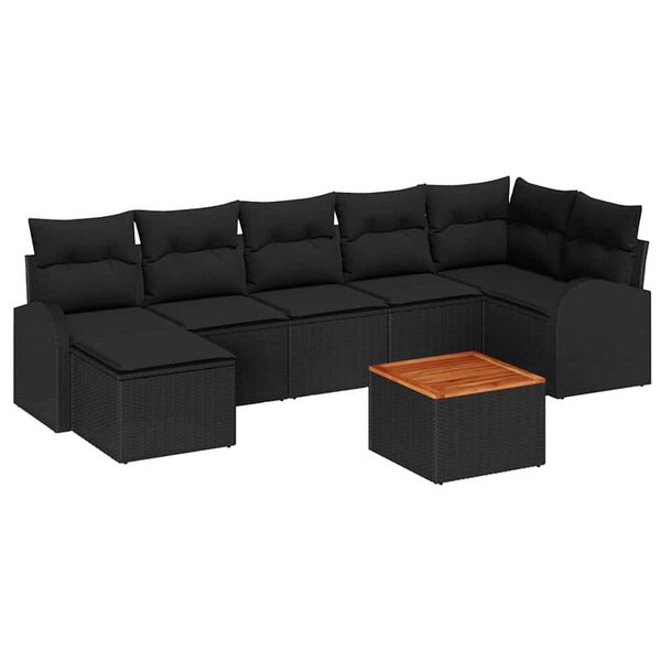 vidaXL Garden Sofa Set with Storage 8 pcs Black Poly Rattan